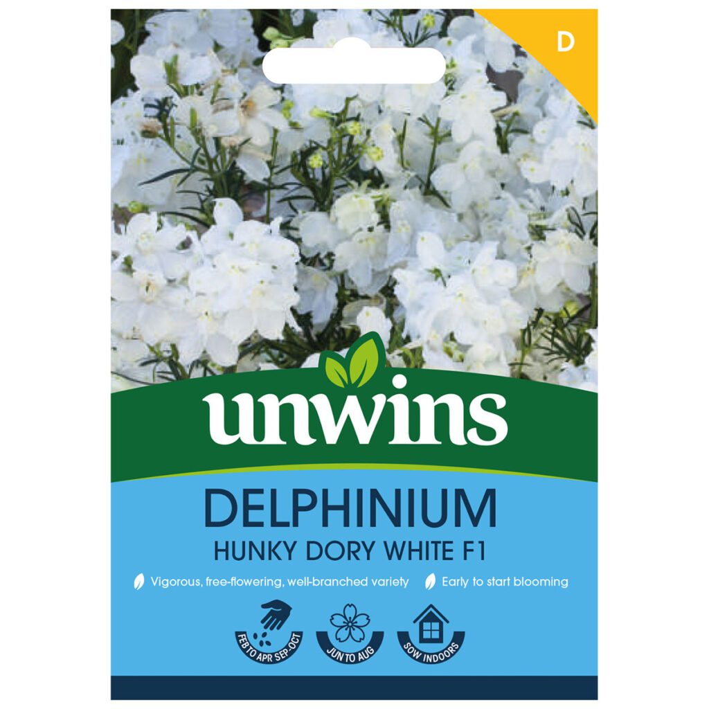 Unwins Delphinium Hunky Dory White F1 Seeds 5051618027298 2